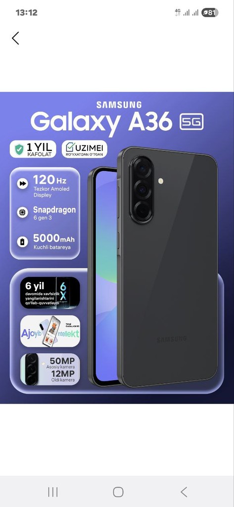 A36 256GB, Yangi, Qora image 1