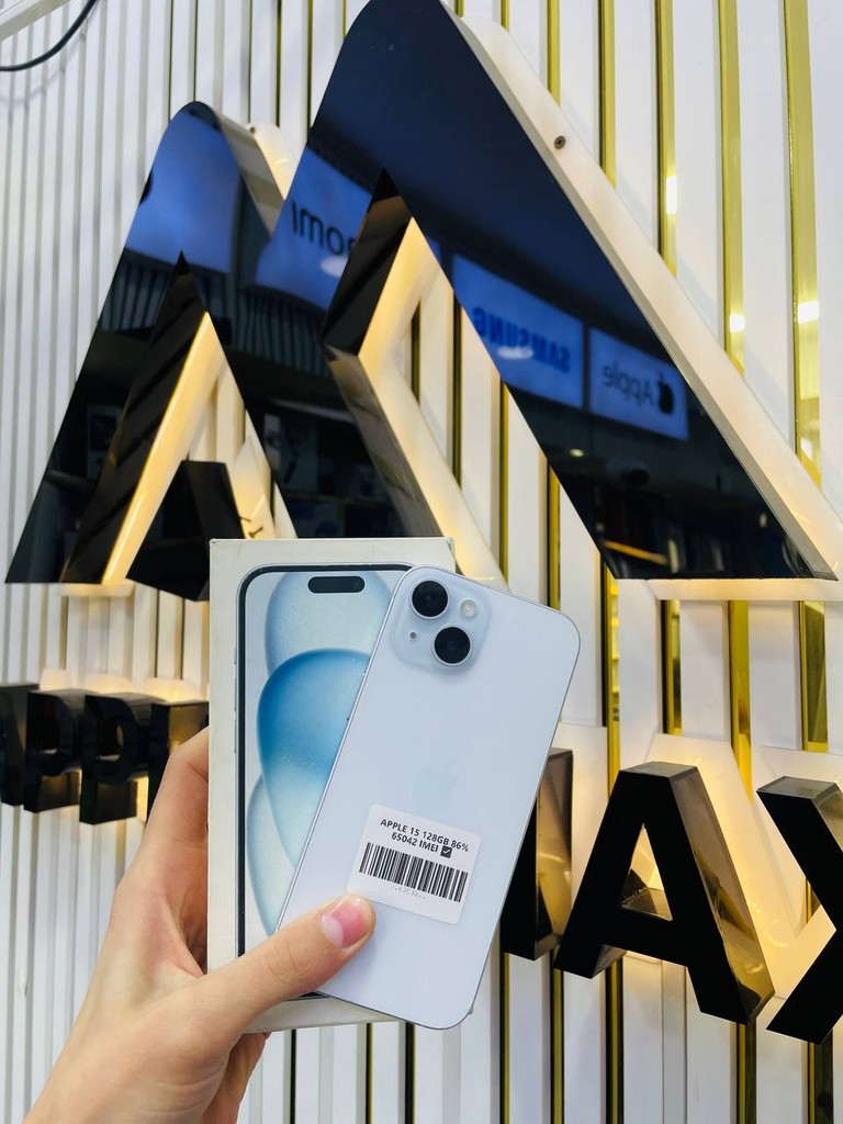 Applemax iPhone 15 128GB Silver – 86% batt, 30 kun garanti image 1