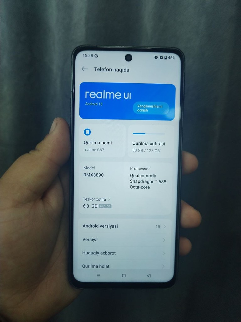 Realme C67, 6 GB RAM, 128 GB — yaxshi holatda image 1